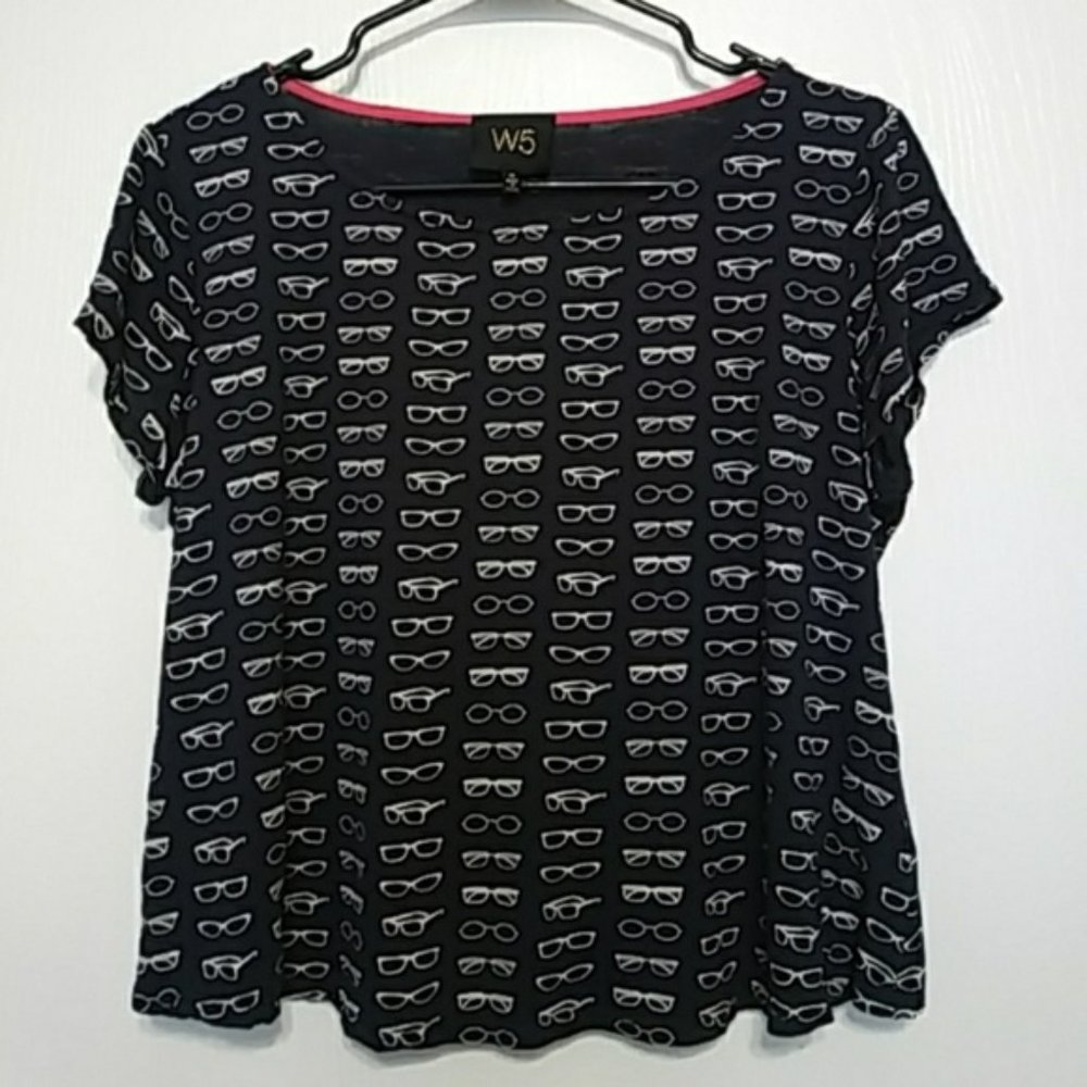Anthropologie W5 Navy Sunglasses Shirt Fun Crop